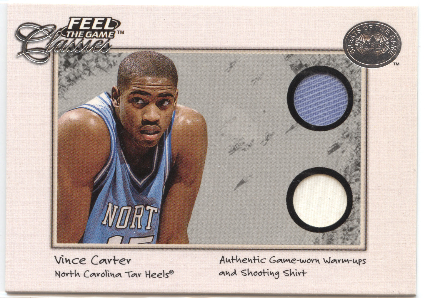 Basketball NBA Vince Carter 2001 Fleer Feel the Game Classics Game Worn North Carolina Tar Heels Trading Card Original