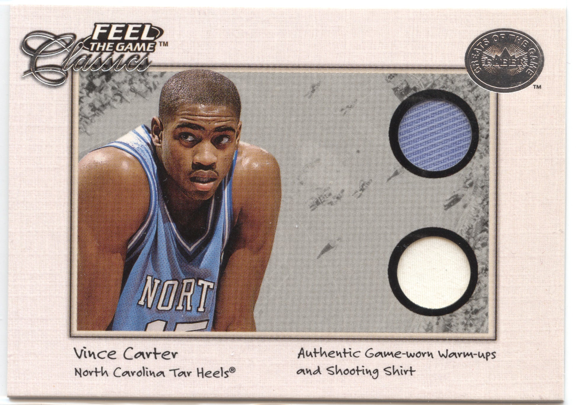 Basketball NBA Vince Carter 2001 Fleer Feel the Game Classics Game Worn North Carolina Tar Heels Trading Card Original