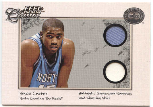Basketball NBA Vince Carter 2001 Fleer Feel the Game Classics Game Worn North Carolina Tar Heels Trading Card Original