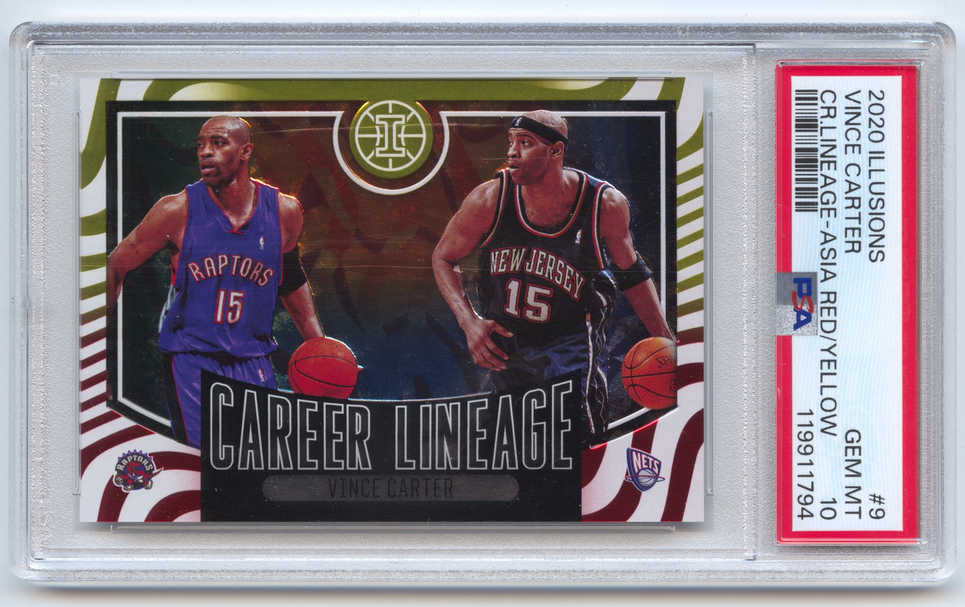 Basketball NBA Vince Carter 2020-21 Panini Illusions Basketball #9 Asia Red/Yellow /25 POP1 Raptors / Nets Trading Card Original
