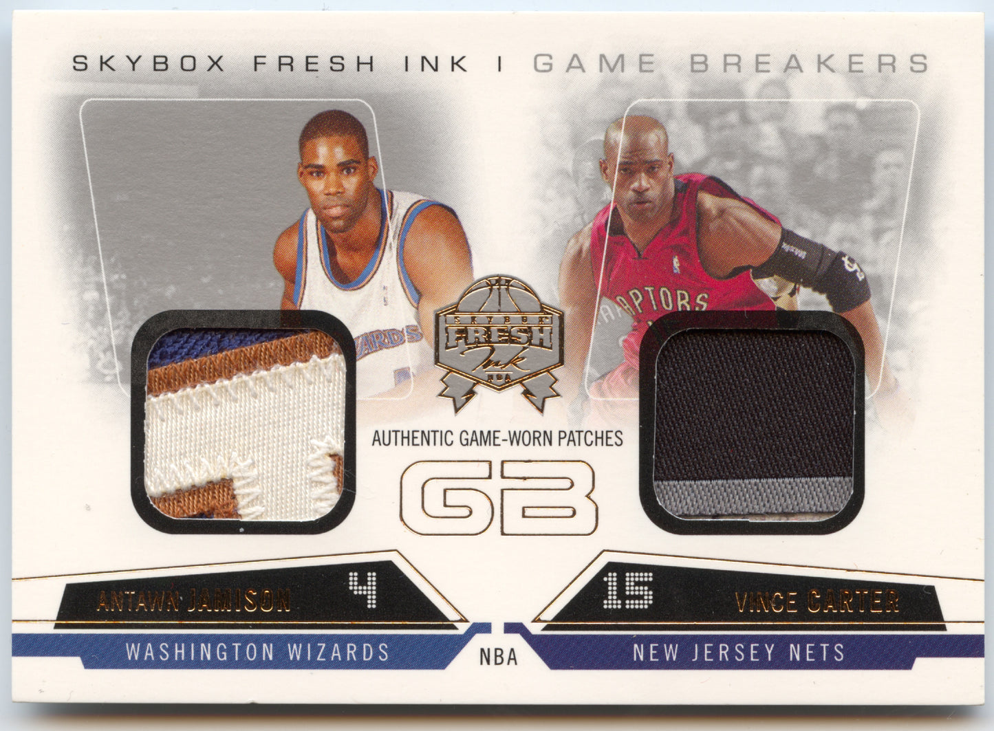 Basketball NBA Antawn Jamison / Vince Carter 2004-05 Skybox Fresh Ink #GB-AJ/VC Game Worn /49 Washington Wizards / New Jersey Nets Trading Card Original