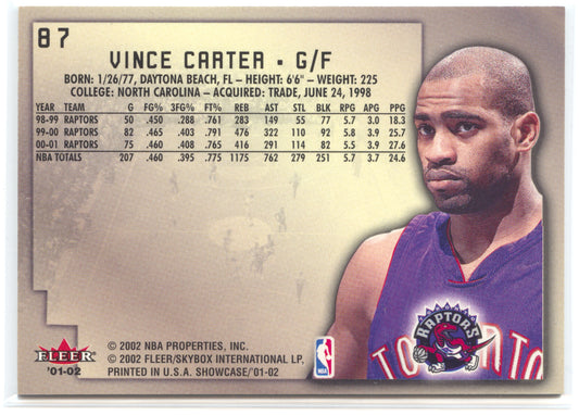 Basketball NBA Vince Carter 2001-02 Fleer Showcase #87 Avant Card Toronto Raptors Trading Card Original