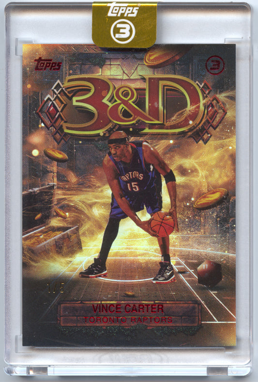 Basketball NBA Vince Carter Topps 3 3&D 2026 #3D-38 Red /1/5 FOTL Toronto Raptors Trading Card Original