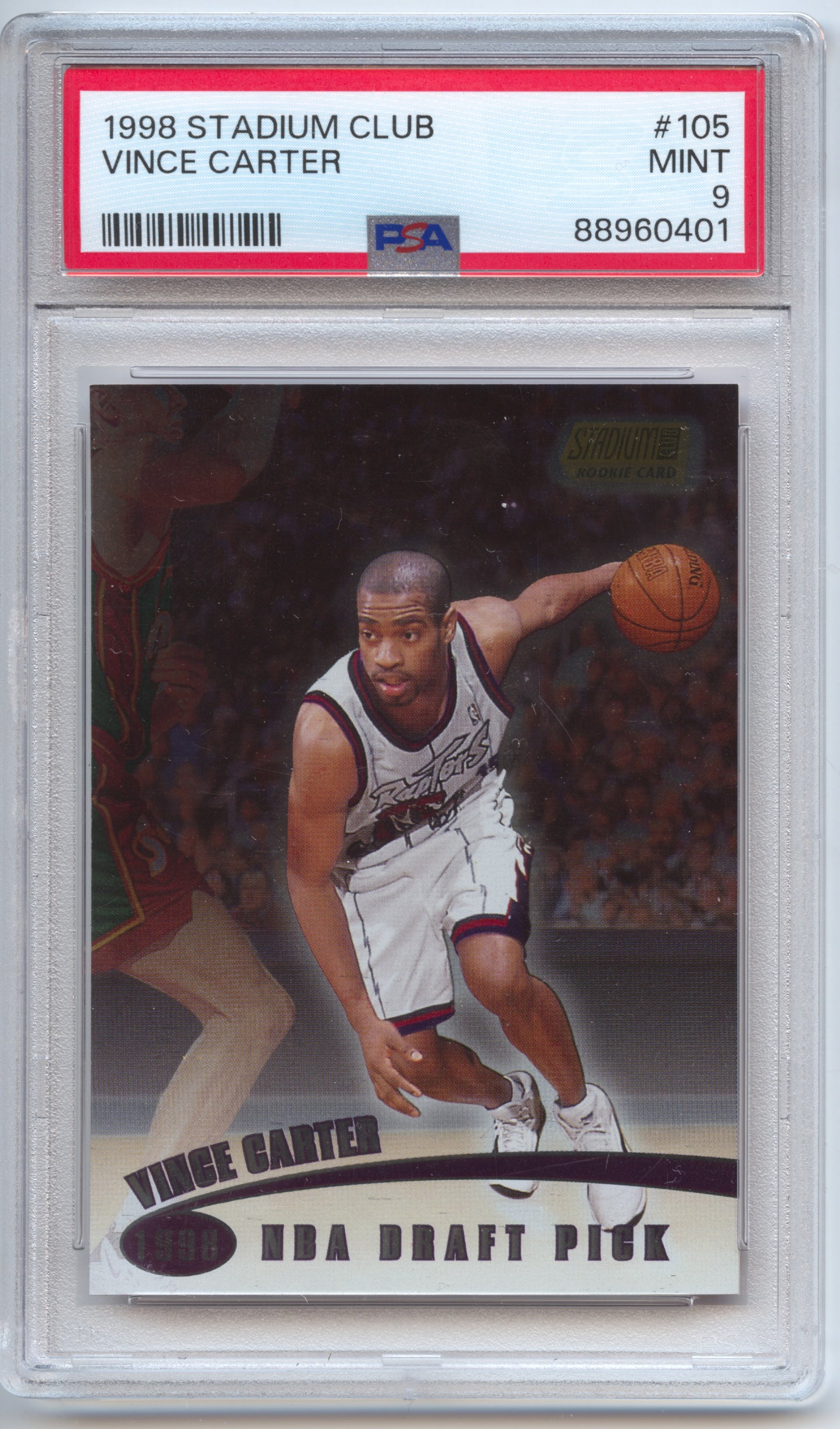 Basketball NBA Vince Carter 1998 Stadium Club 1998-99 #105 PSA 9 Toronto Raptors Rookie Card RC Trading Card Original