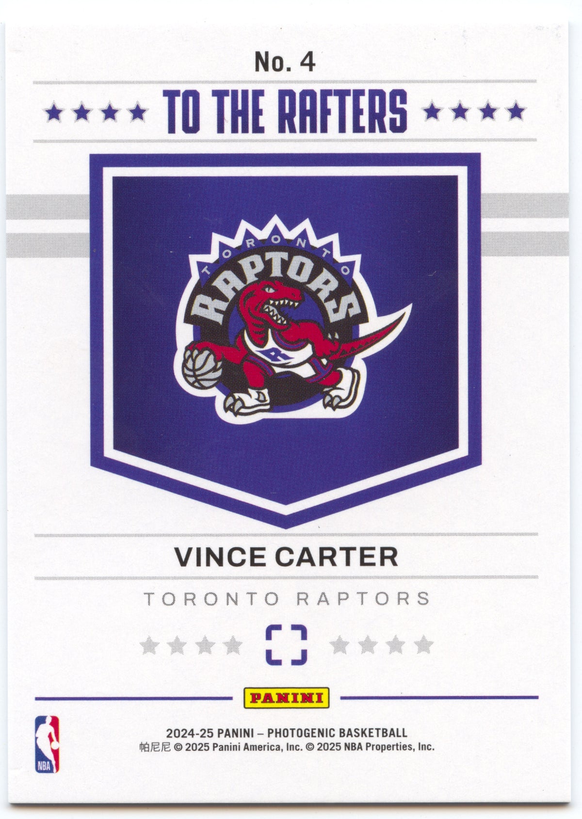 Basketball NBA Vince Carter 2024-25 Panini Photogenic Basketball #4 To The Rafters Lava /15 Toronto Raptors Trading Card Original