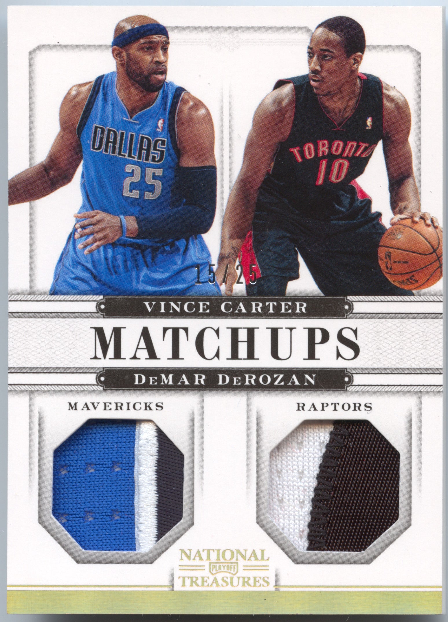 Basketball NBA Vince Carter / DeMar DeRozan 2012-13 Panini National Treasures Basketball #42 Dual Game-Worn Jersey Dallas Mavericks / Toronto Raptors Trading Card Original