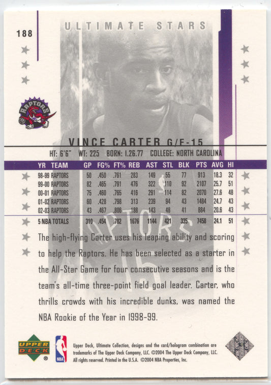 Basketball NBA Vince Carter 2003-04 Upper Deck Ultimate Collection #188 Ultimate Stars /500 Toronto Raptors Trading Card Original