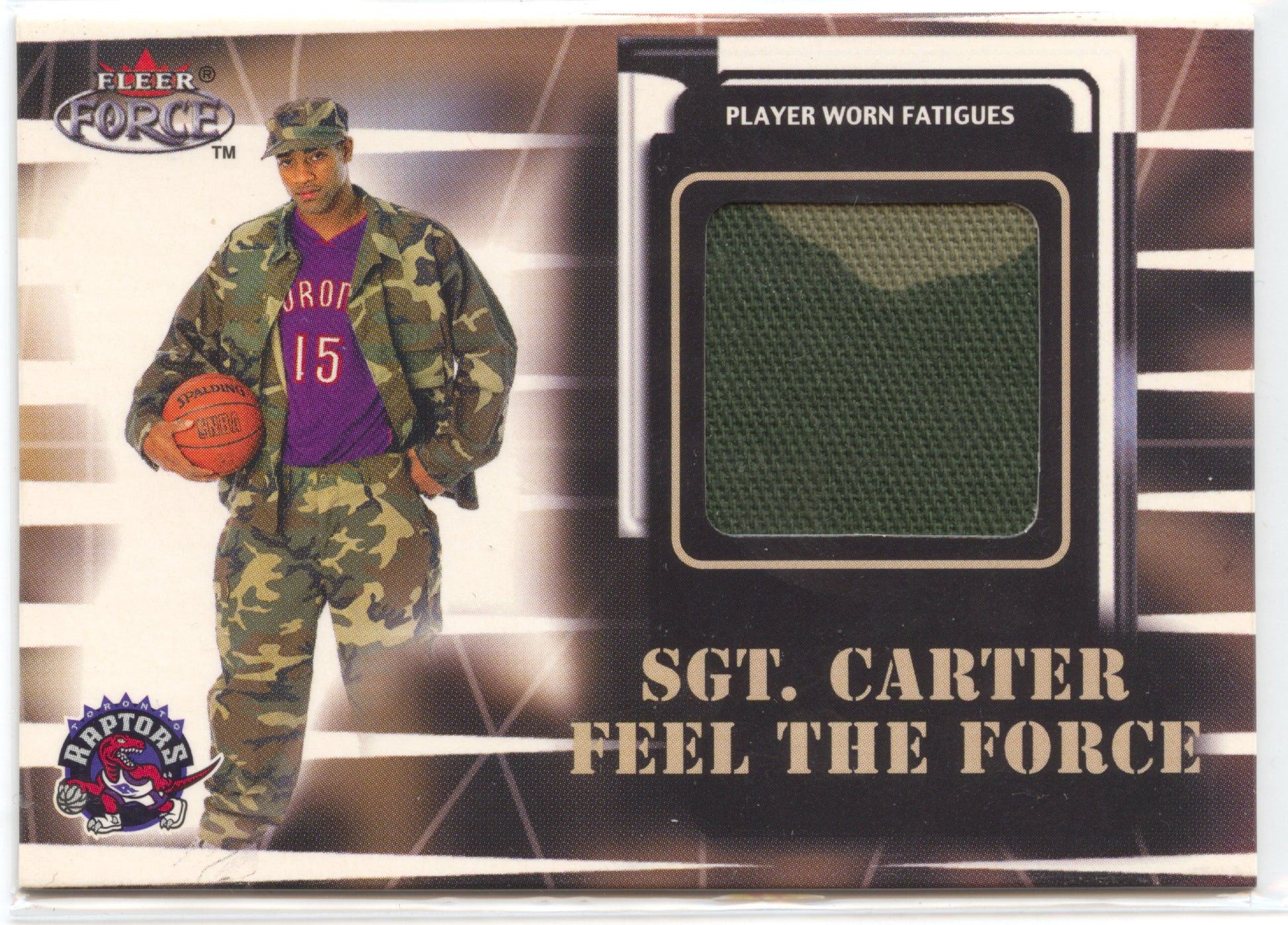 Basketball NBA Vince Carter 1999-00 Fleer Force Feel the Force Sgt. Carter Player Worn Toronto Raptors Trading Card Original