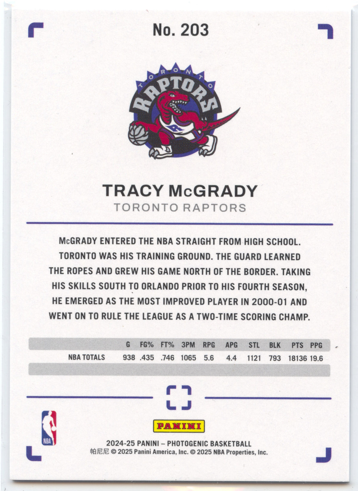 Basketball NBA Tracy McGrady 2024-25 Panini Photogenic Basketball #203 Legends Maze /25 Toronto Raptors Trading Card Original