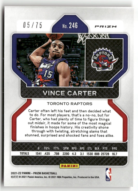 Basketball NBA Vince Carter 2021-22 Panini Prizm #246 75th NBA Diamond Red SSP 05/75 Toronto Raptors Trading Card Original