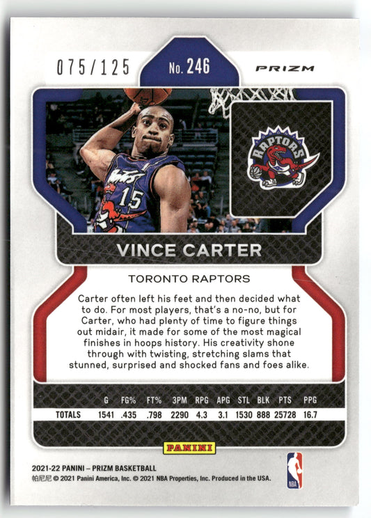 Basketball NBA Vince Carter 2021-22 Panini Prizm #246 Blue Cracked Ice Prizm /125 Toronto Raptors Trading Card Original