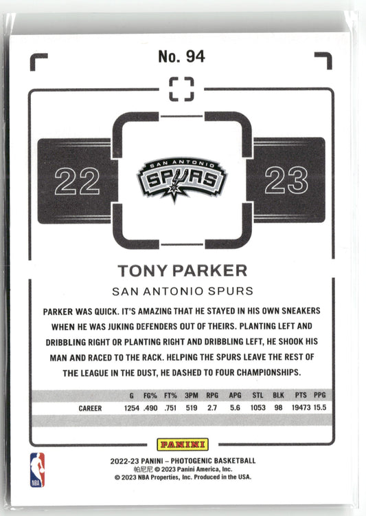 Basketball NBA Tony Parker 2022-23 Panini Photogenic Basketball #94 San Antonio Spurs Trading Card Original