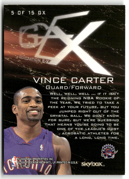 Basketball NBA Vince Carter E-X 1999-00 Skybox Generation E-X #5 of 15 GX Toronto Raptors Trading Card Original