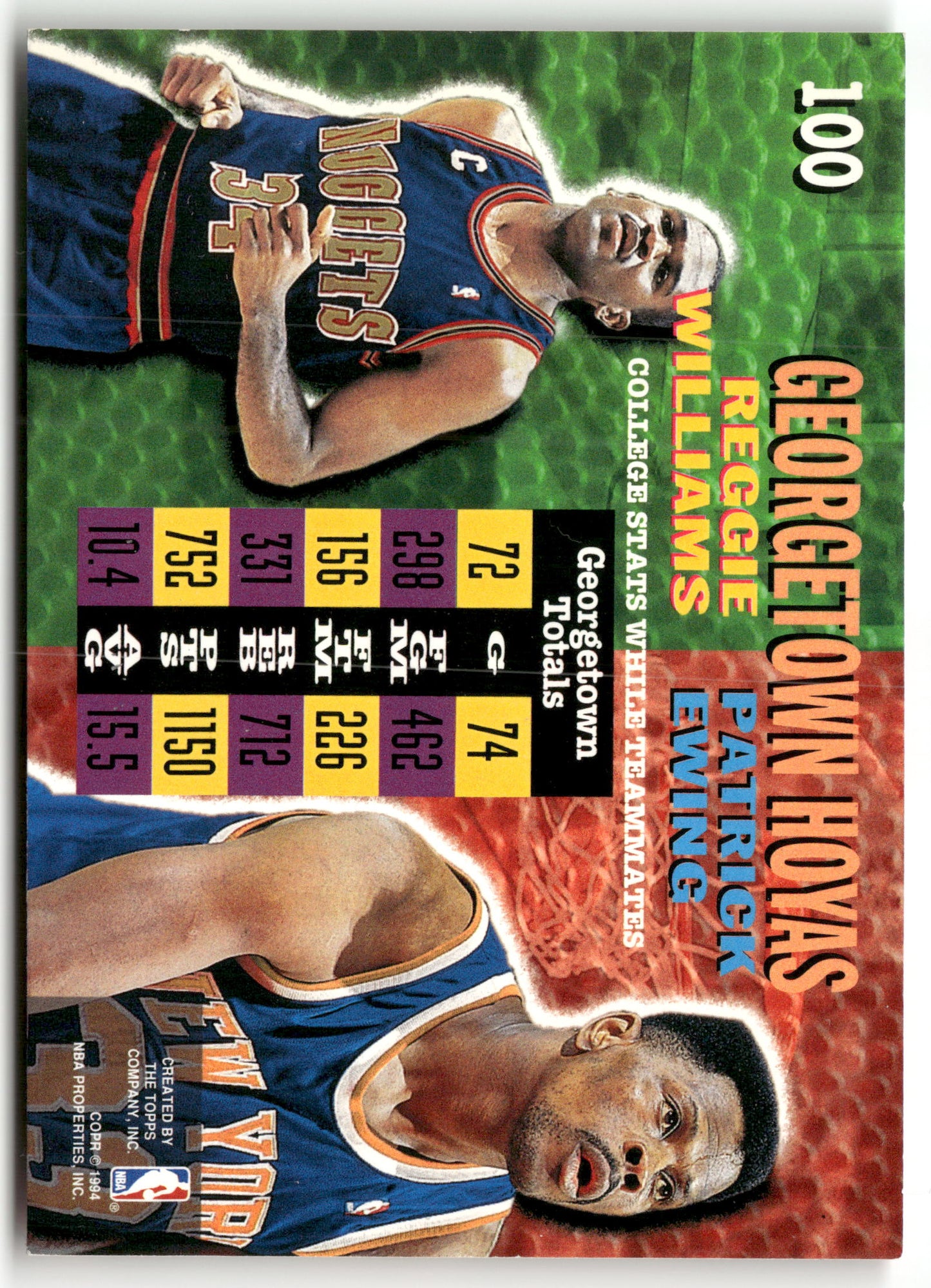 Basketball NBA ['Reggie Williams', 'Patrick Ewing'] 1994-95 Topps Stadium Club #100 ['Denver Nuggets', 'New York Knicks'] Trading Card Original