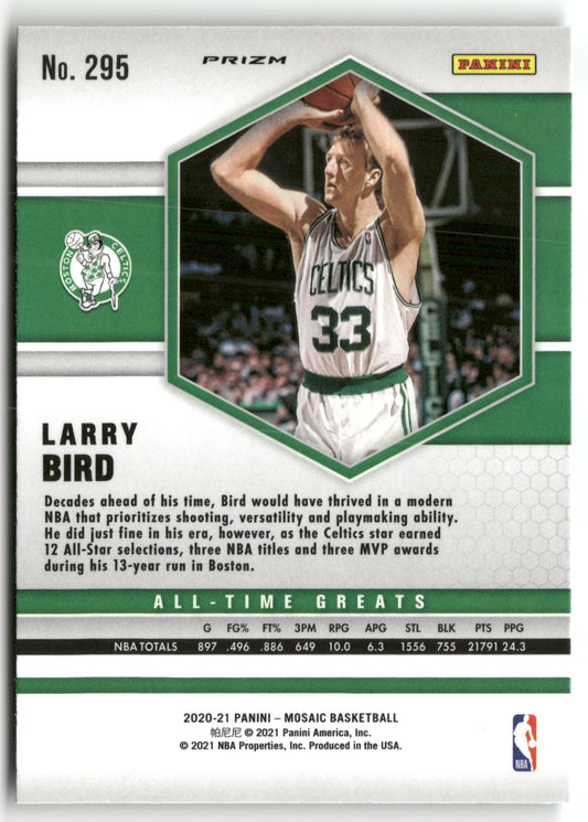 Basketball NBA Larry Bird 2020-21 Panini Mosaic Basketball #295 Green Mosaic Color Match Boston Celtics Trading Card Original