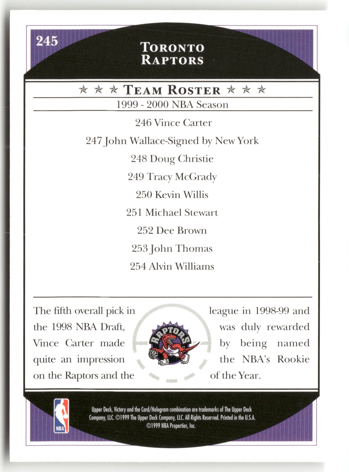 1999-2000 Upper Deck Victory #245 Raptors
