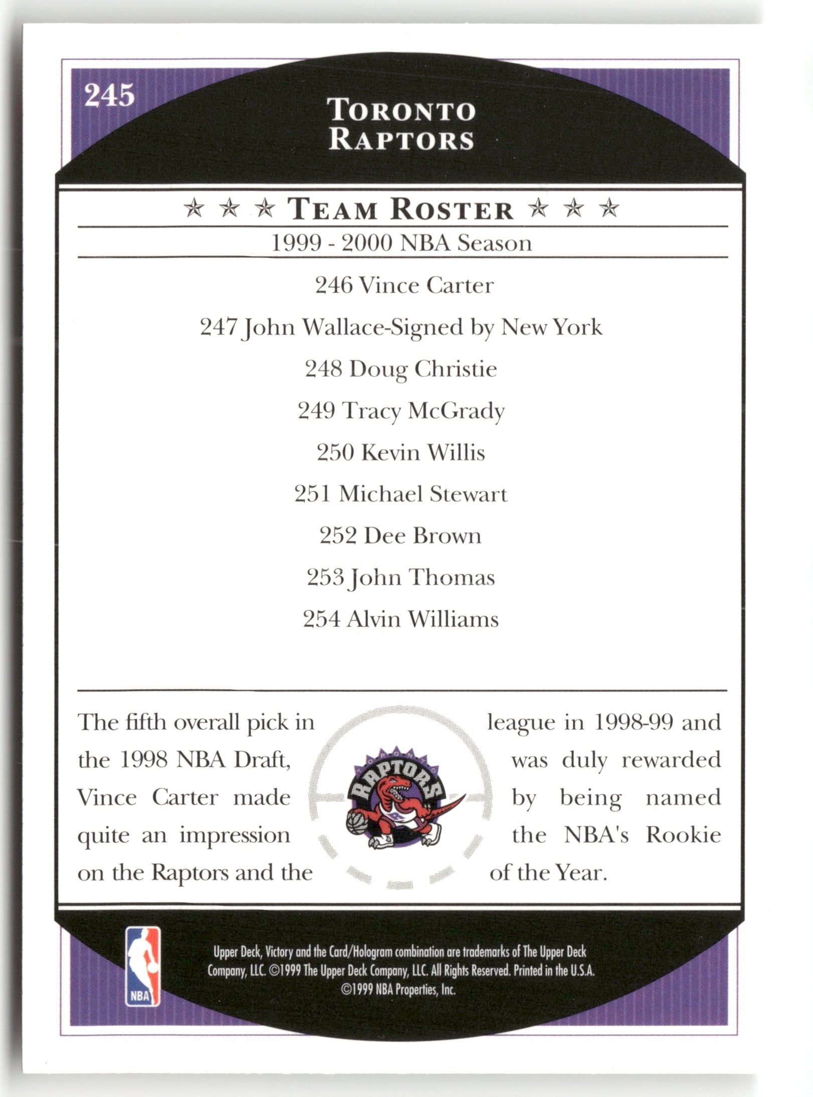 1999-2000 Upper Deck Victory #245 Raptors