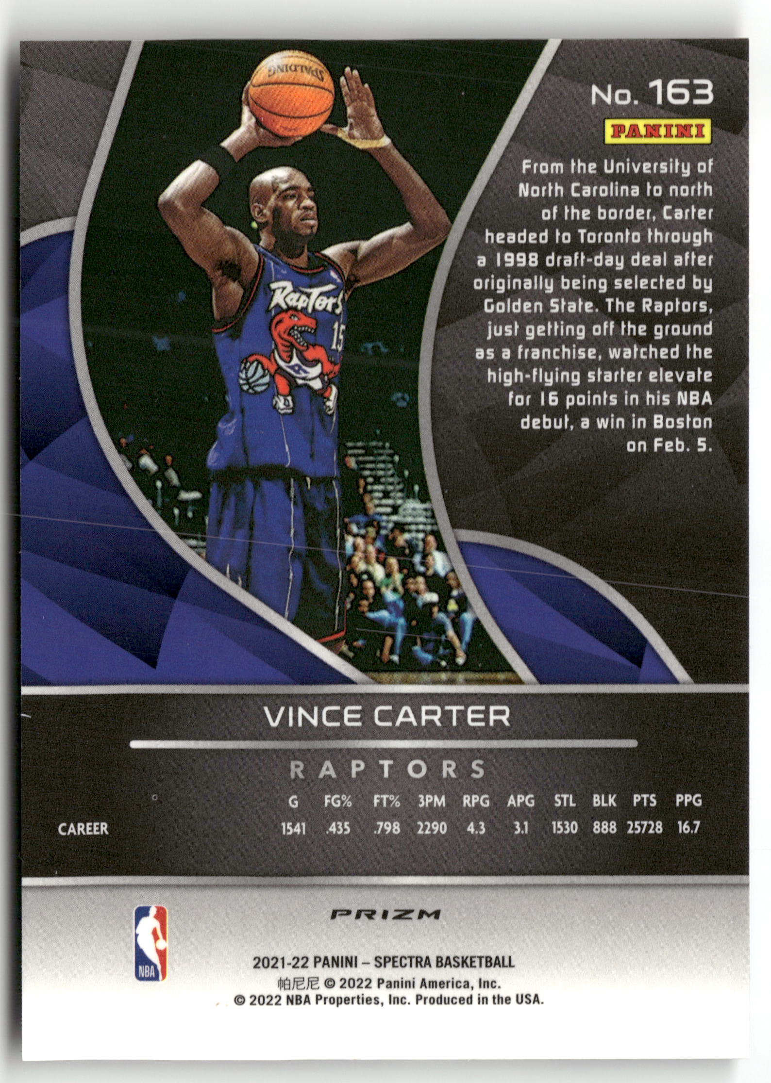 Basketball NBA Vince Carter 2021-22 Panini Spectra Basketball #163 Red-Purple Color Match Toronto Raptors Trading Card Original
