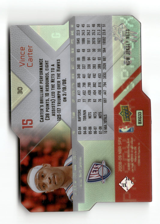 Basketball NBA Vince Carter 2008-09 NBA SPX #BXG33 Die-Cut Rainbow Foil New Jersey Nets Trading Card Original
