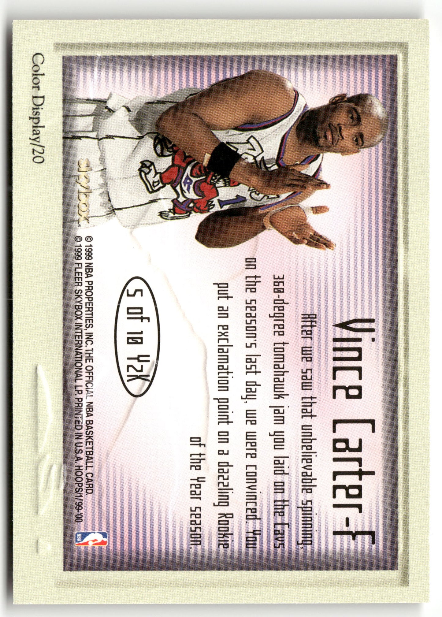 Basketball NBA Vince Carter 1999-00 NBA Hoops Skybox #5 of 10 Y2k Corps Insert Toronto Raptors Trading Card Original