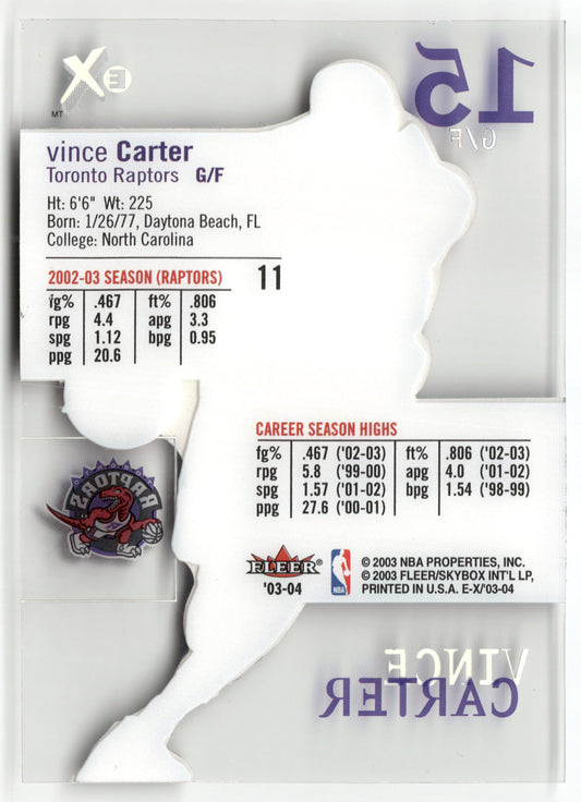 Basketball NBA Vince Carter 2003-04 Fleer E-X #11 Acetate Toronto Raptors Trading Card Original