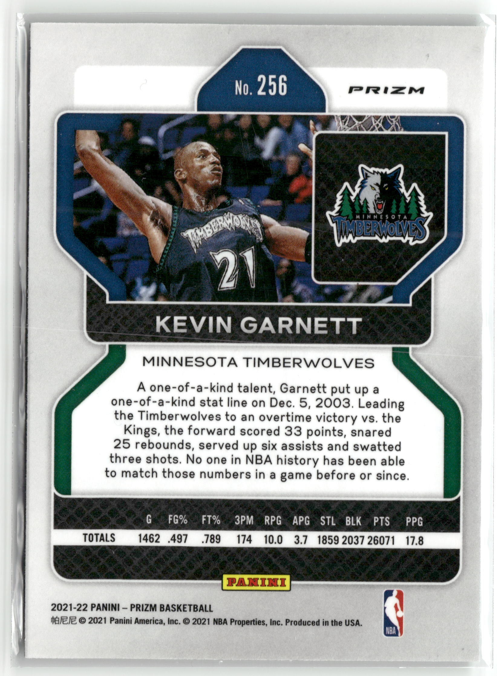 Basketball NBA Kevin Garnett 2021-22 Panini Prizm Basketball #256 True Green Prizm Minnesota Timberwolves Trading Card Original