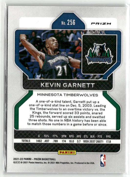 Basketball NBA Kevin Garnett 2021-22 Panini Prizm Basketball #256 True Green Prizm Minnesota Timberwolves Trading Card Original