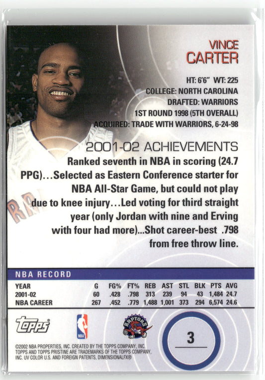 Basketball NBA Vince Carter Topps Pristine 2002-03 #3 Toronto Raptors Trading Card Original