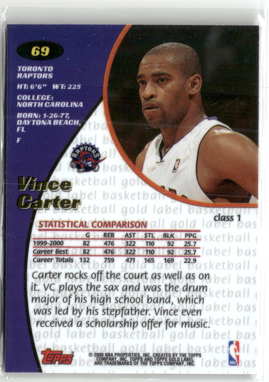 Basketball NBA Vince Carter 2000-01 Topps Gold Label #69 Refractor Toronto Raptors Trading Card Original