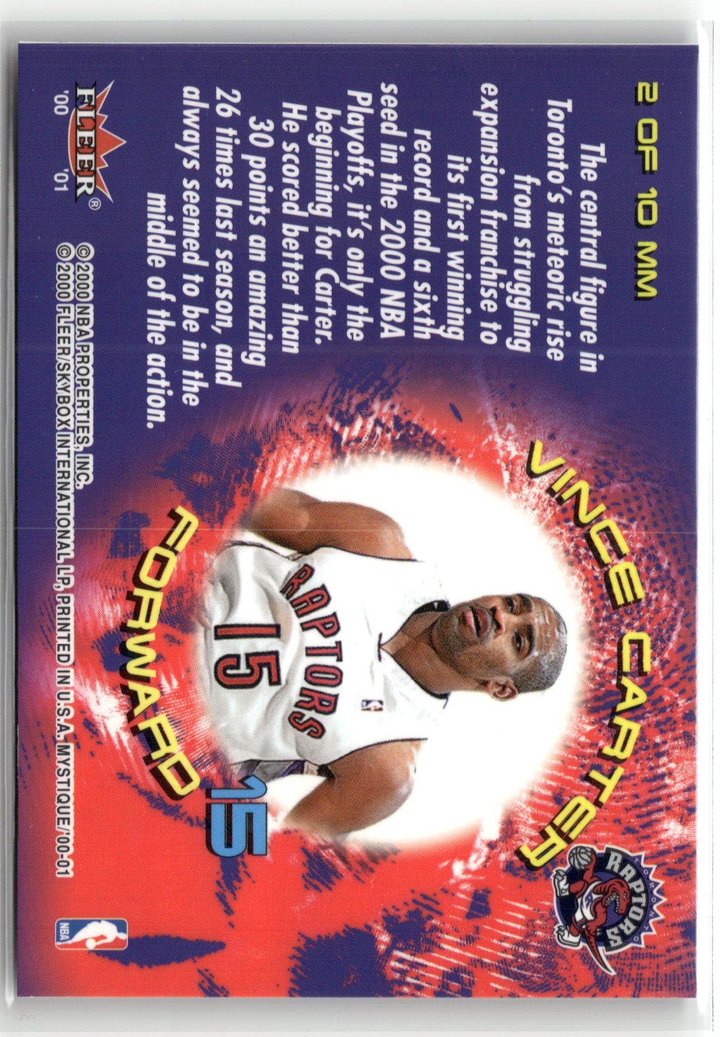 Basketball NBA Vince Carter 2000-01 Fleer Mystique #2 of 10 MM Middle-Man Toronto Raptors Trading Card Original