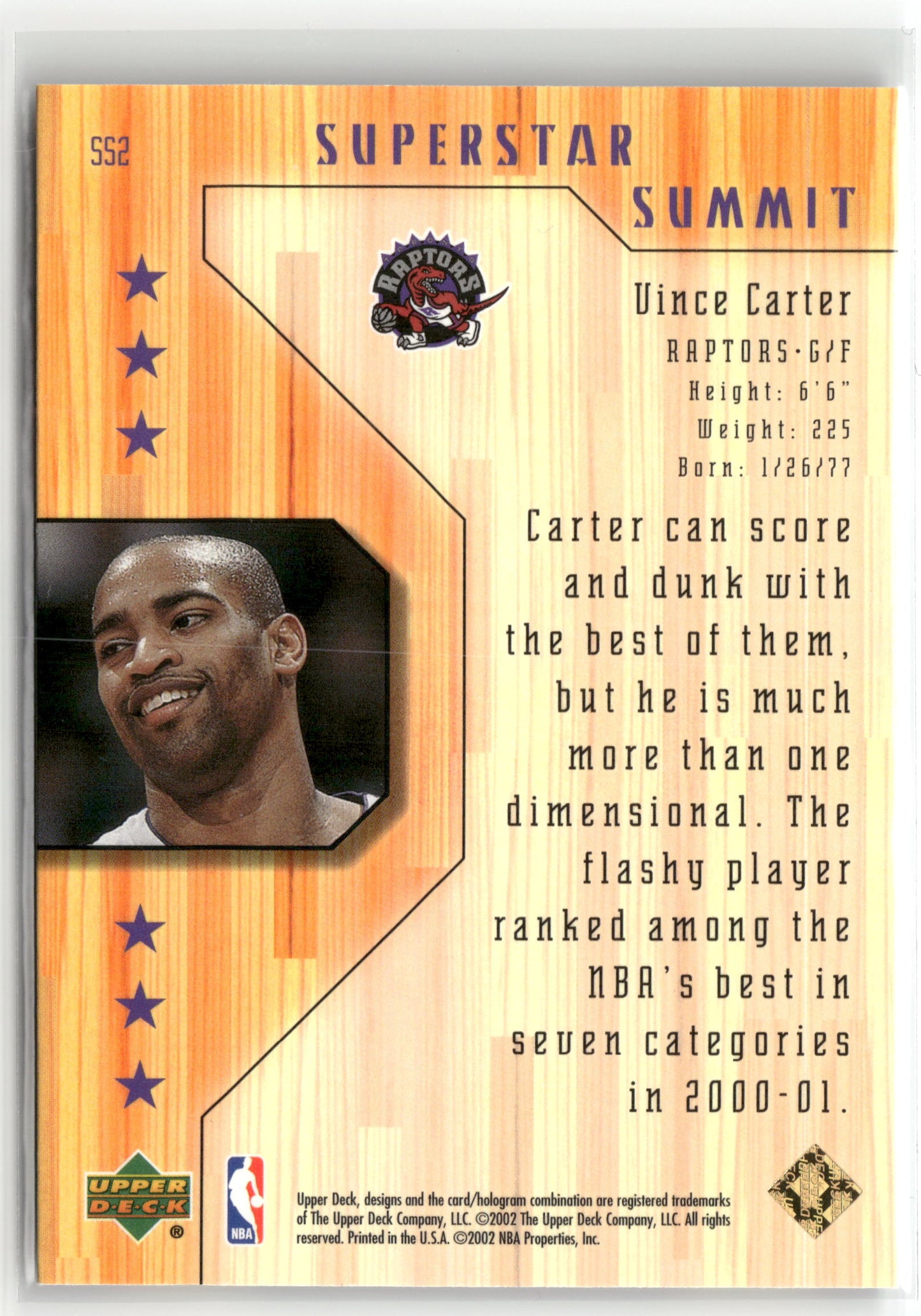 Basketball NBA Vince Carter 2001-02 Upper Deck Superstar Summit #SS2 Toronto Raptors Trading Card Original