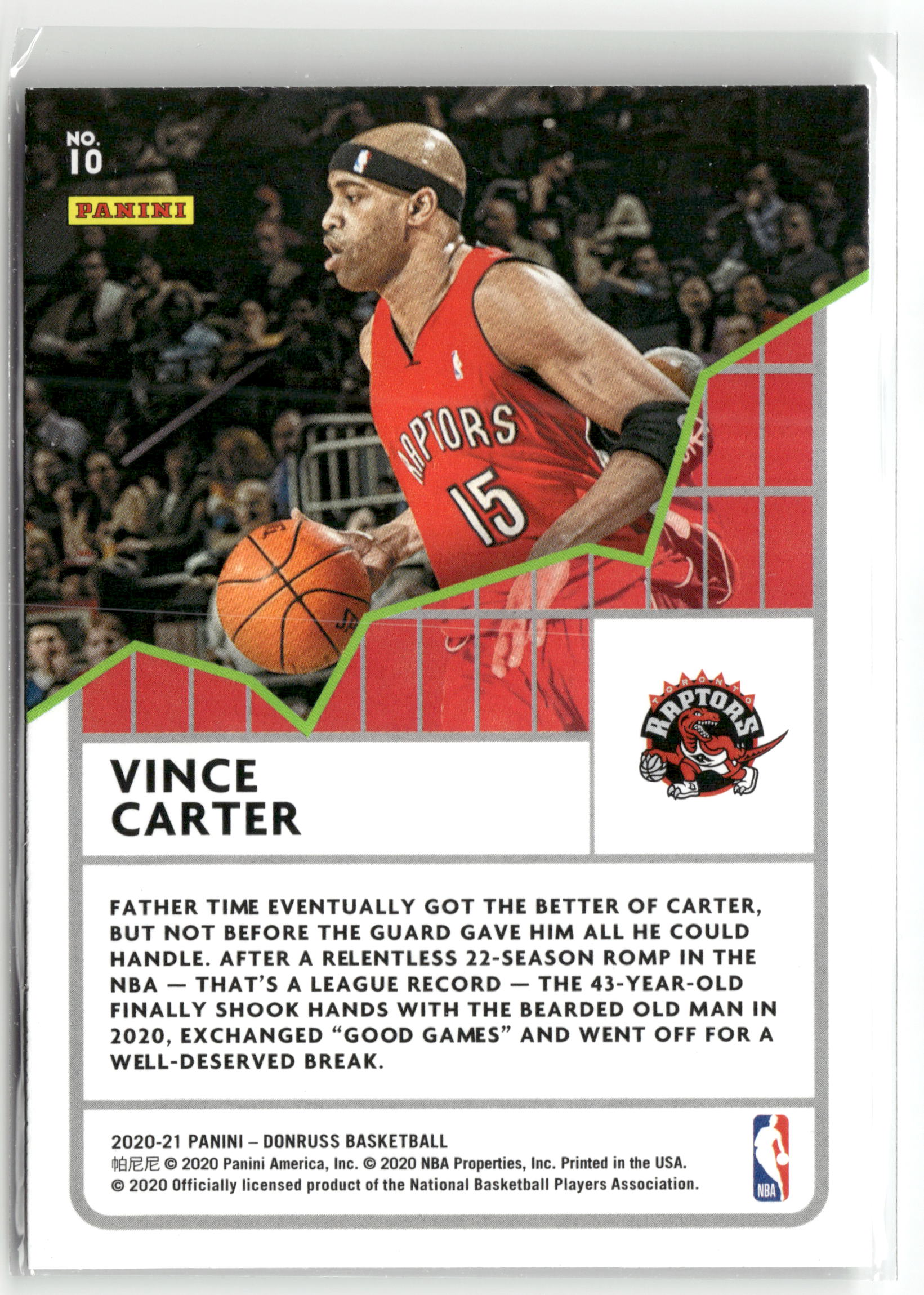 Basketball NBA Vince Carter 2020-21 Panini Donruss Basketball #10 League Leaders Toronto Raptors Trading Card Original