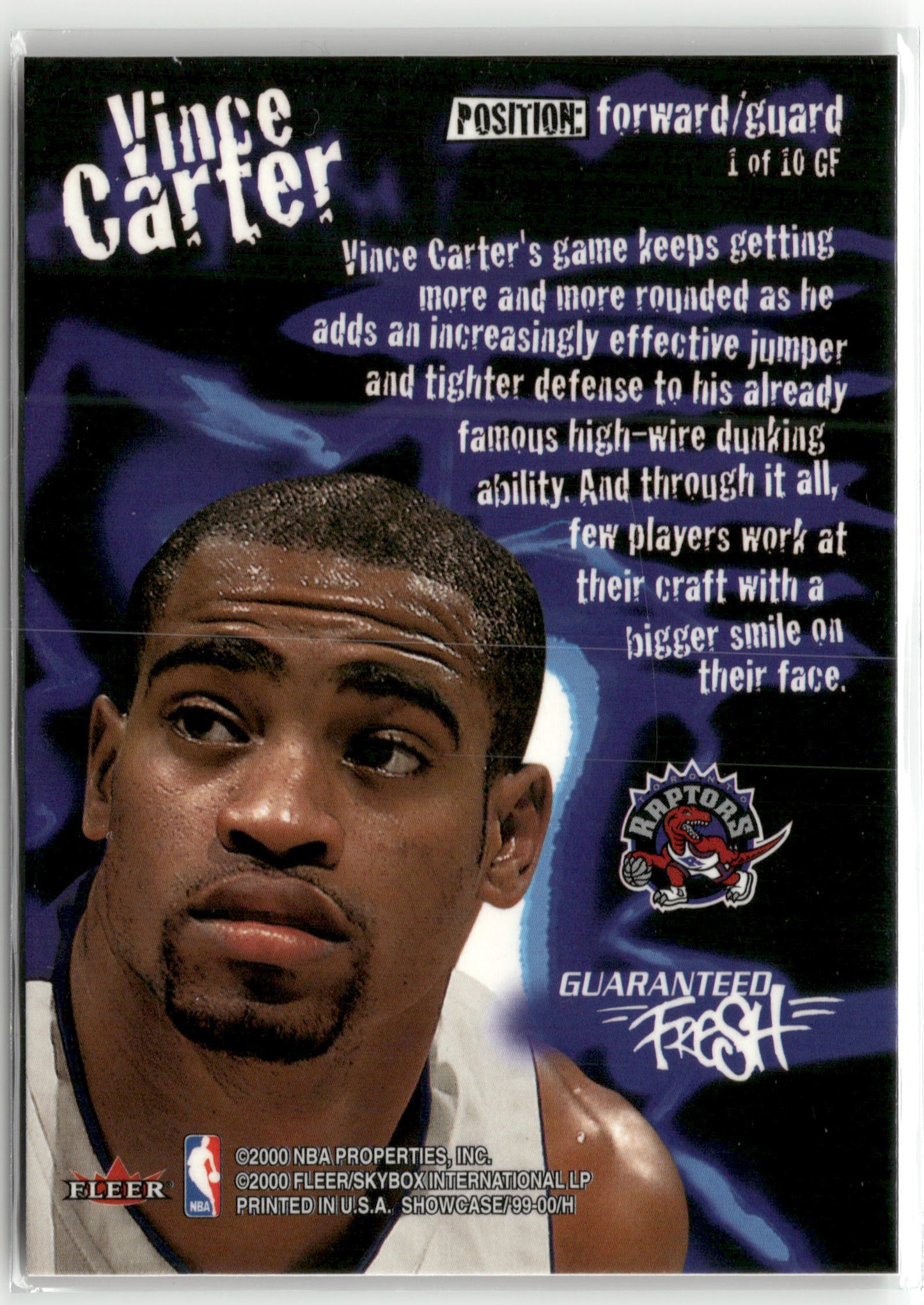 Basketball NBA Vince Carter 1999-00 Fleer Showcase Guaranteed Fresh #1 of 10 GF Toronto Raptors Trading Card Original