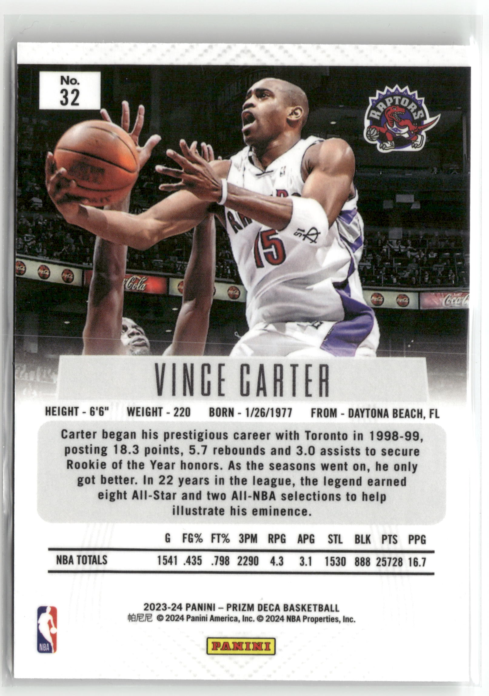 Basketball NBA Vince Carter 2023-24 Panini Prizm Deca Basketball #32 Toronto Raptors Trading Card Original