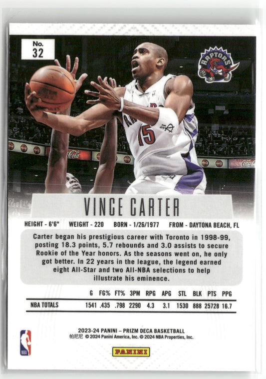 Basketball NBA Vince Carter 2023-24 Panini Prizm Deca Basketball #32 Toronto Raptors Trading Card Original