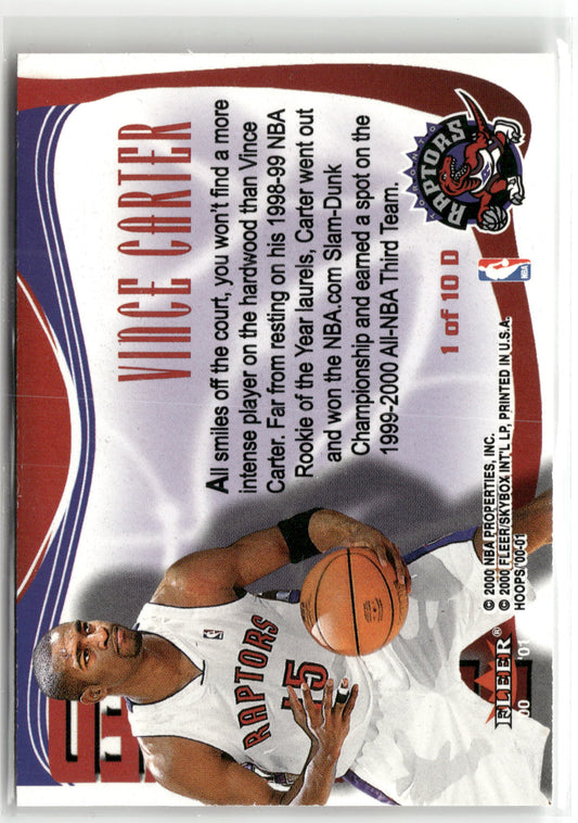Basketball NBA Vince Carter 2000-01 NBA Hoops Hot Prospects #1 of 10 D Determined Toronto Raptors Trading Card Original