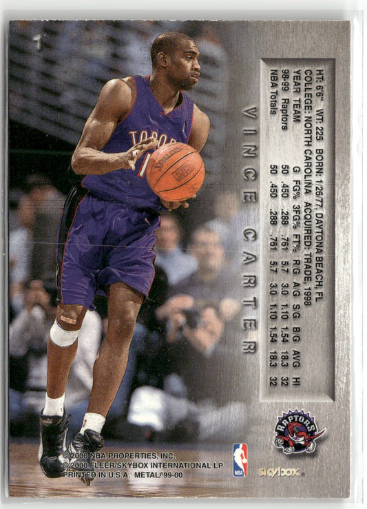 Basketball NBA Vince Carter 1999-00 SkyBox Metal #1 Toronto Raptors Trading Card Original