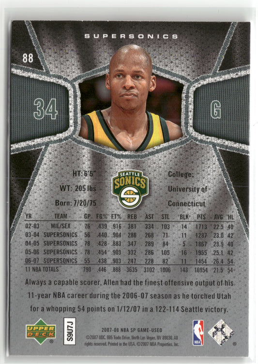 Basketball NBA Ray Allen 2007-08 NBA SP Game-Used #88 Seattle SuperSonics Trading Card Original