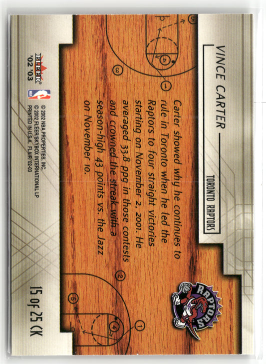 Basketball NBA Vince Carter 2002-03 Flair #15 of 25 CK Court Kings Toronto Raptors Trading Card Original