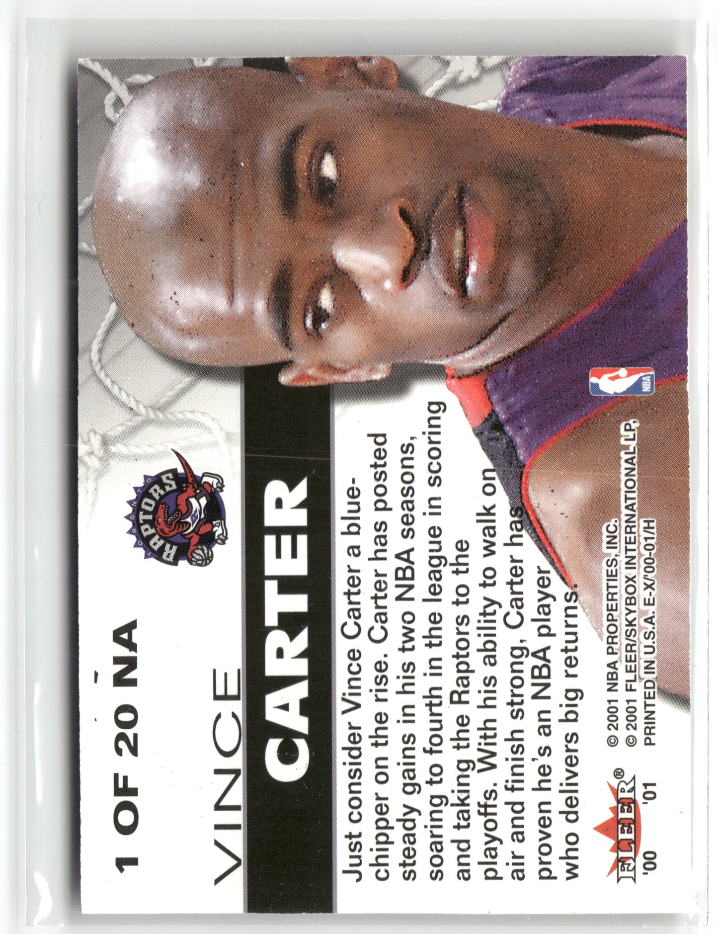 Basketball NBA Vince Carter 2000-01 Fleer E-X #1 of 20 NA Net Assets Toronto Raptors Trading Card Original