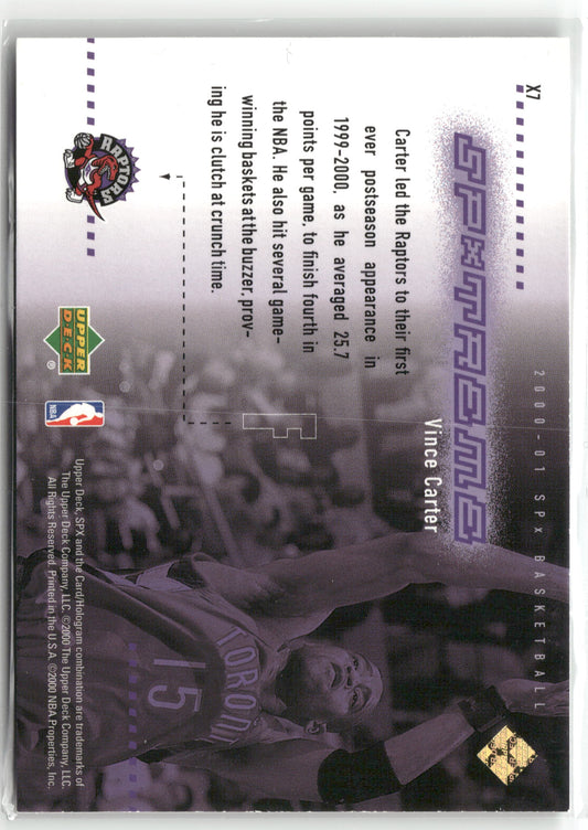 Basketball NBA Vince Carter 2000-01 SPX Basketball #X7 Toronto Raptors Trading Card Original