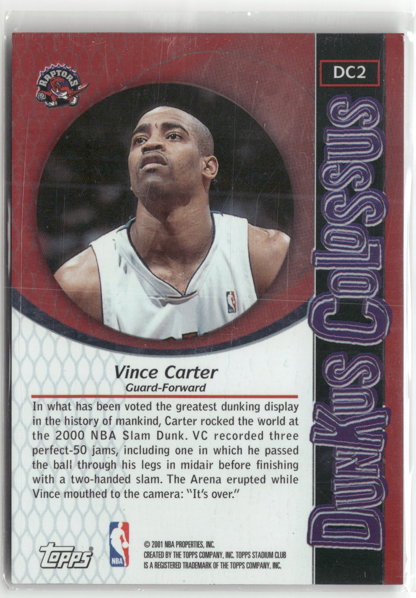 Basketball NBA Vince Carter 2001 Topps Stadium Club #DC2 Dunkus Colossus Toronto Raptors Trading Card Original