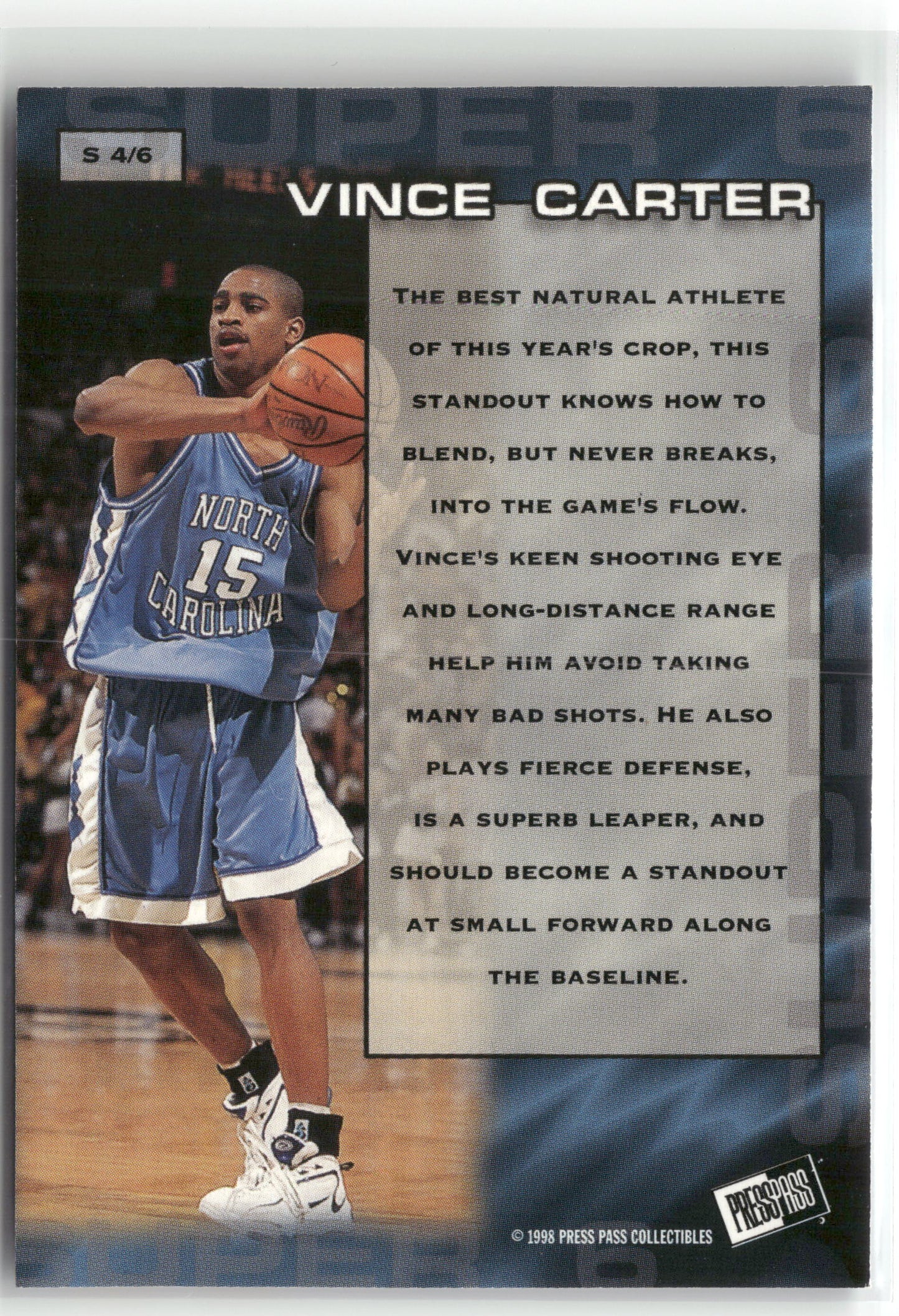 Basketball NBA Vince Carter 1998 Press Pass #S 4/6 North Carolina Tar Heels Trading Card Original
