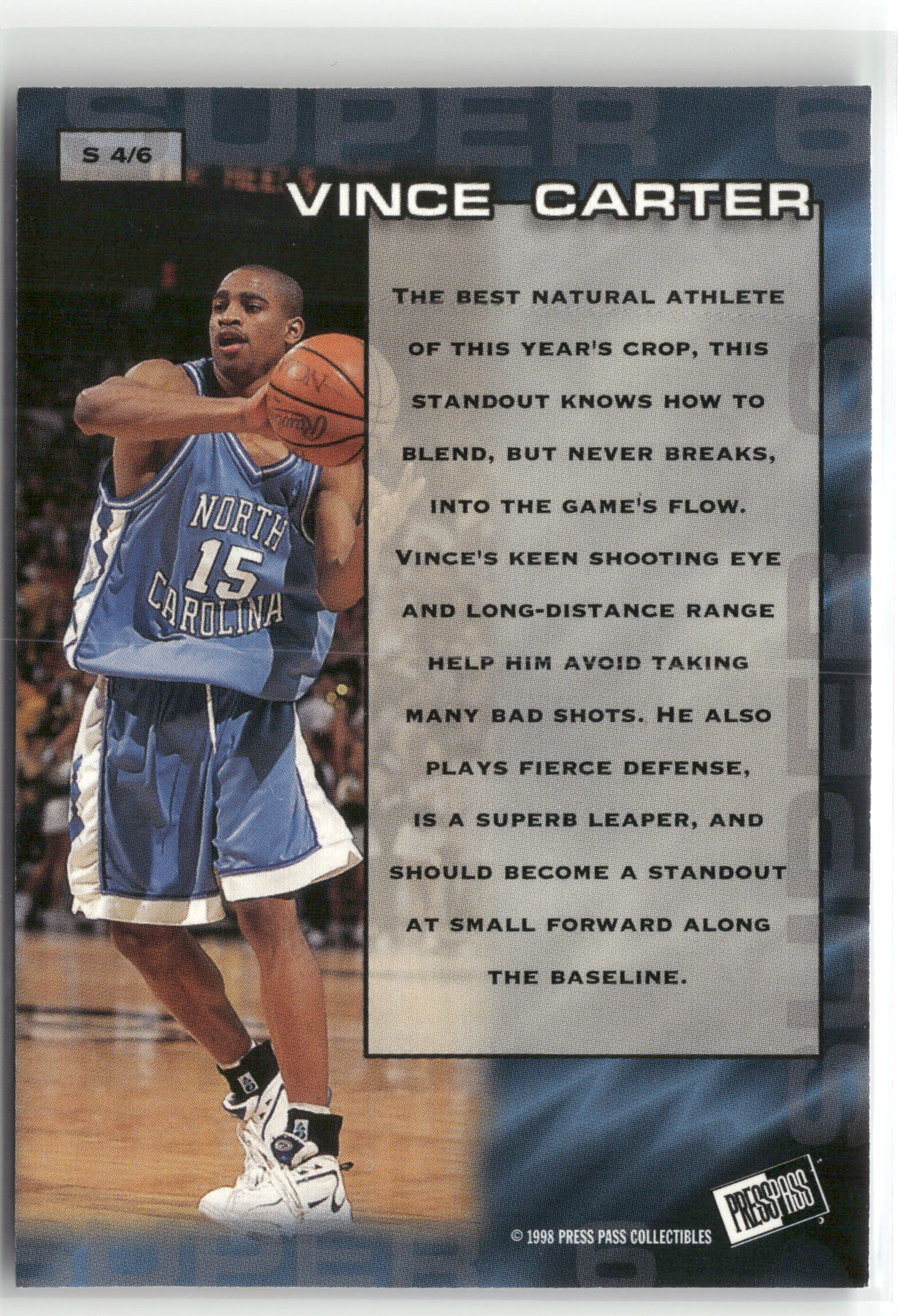 Basketball NBA Vince Carter 1998 Press Pass #S 4/6 North Carolina Tar Heels Trading Card Original