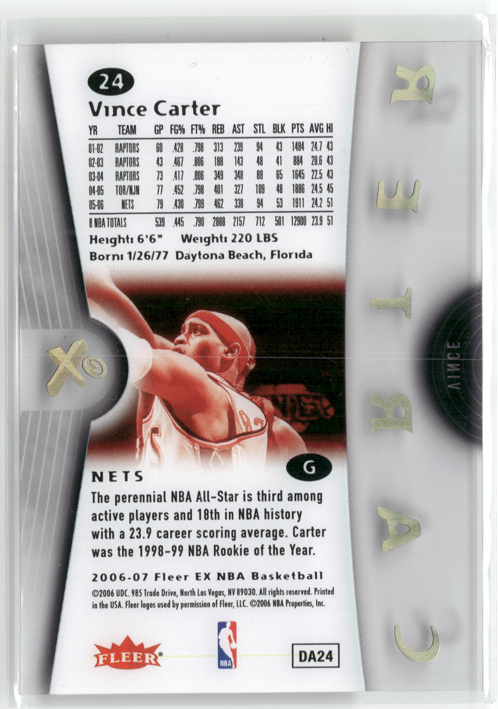 Basketball NBA Vince Carter 2006-07 Fleer EX NBA Basketball #DA24 New Jersey Nets Trading Card Original