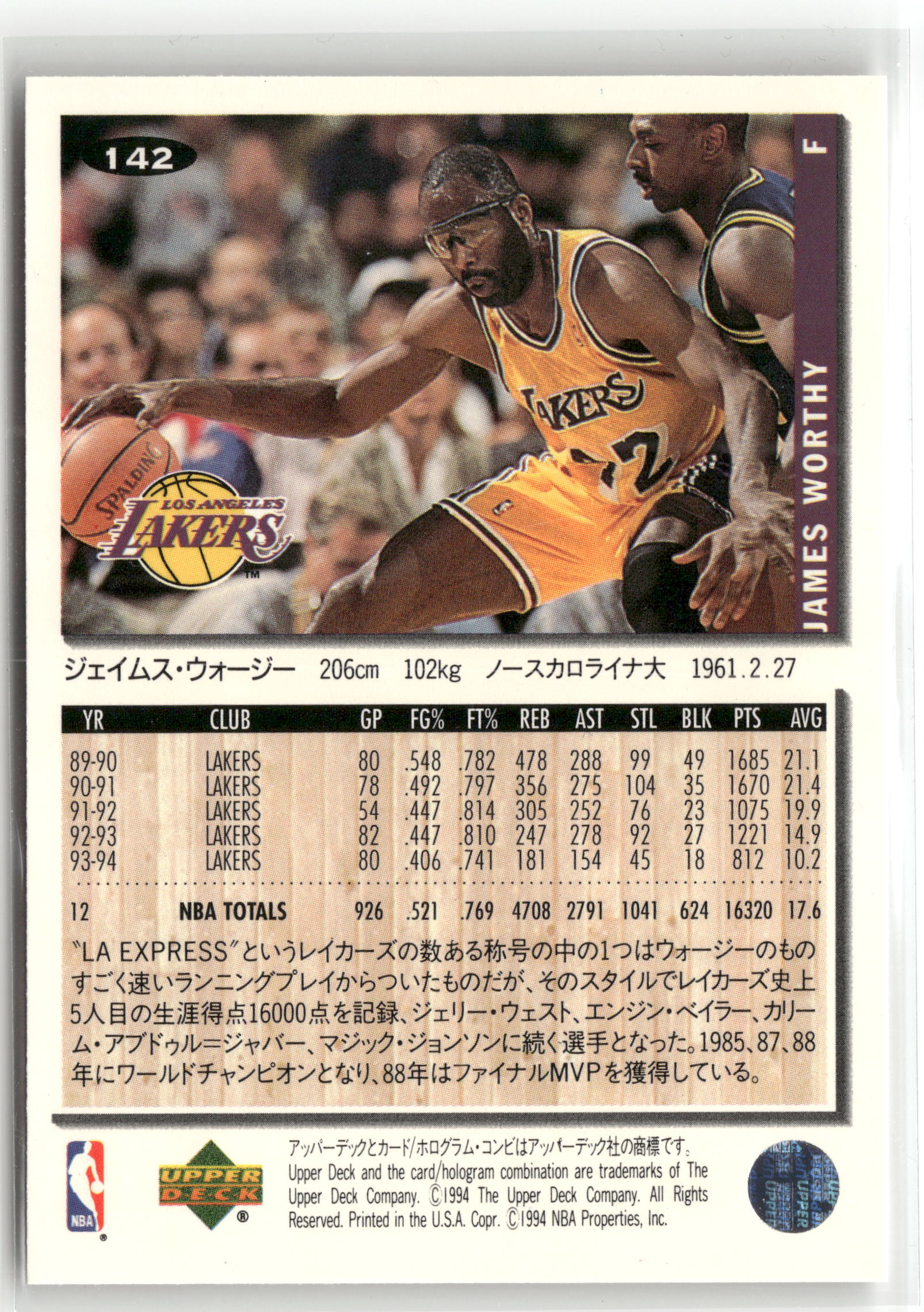 Basketball NBA James Worthy 1994-95 Upper Deck Collector's Choice #142 Japanese Edition Los Angeles Lakers Trading Card Original