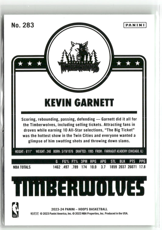 Basketball NBA Kevin Garnett 2023-24 Panini NBA Hoops #283 True Green Minnesota Timberwolves Trading Card Original