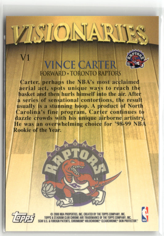 Basketball NBA Vince Carter 2000 Topps Stadium Club Chrome #V1 Visionaries Toronto Raptors Trading Card Original