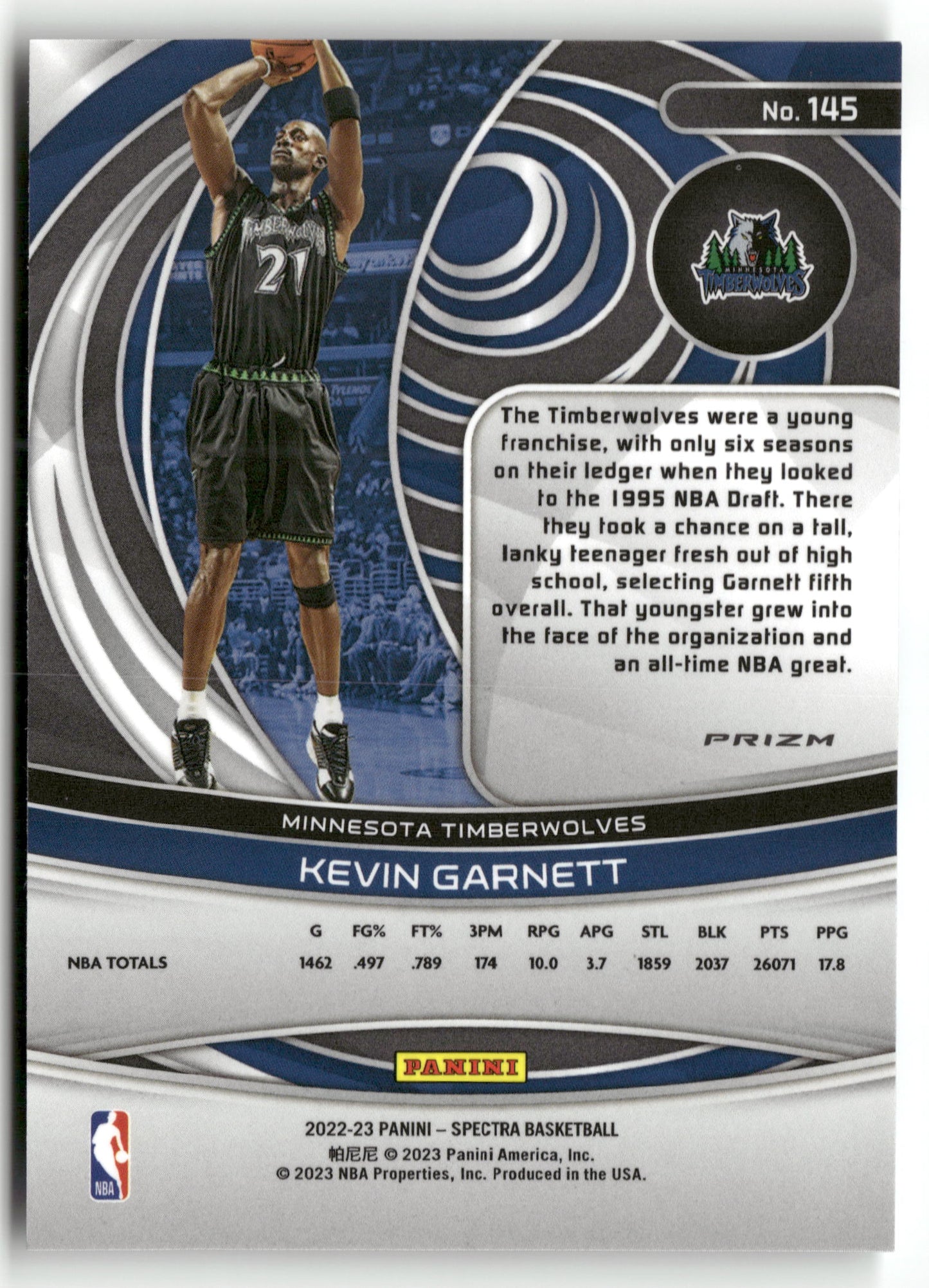 Basketball NBA Kevin Garnett 2022-23 Panini Spectra Basketball #145 Prizm Minnesota Timberwolves Trading Card Original