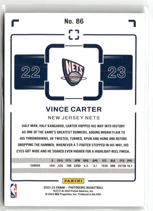 Basketball NBA Vince Carter 2022-23 Panini Photogenic Basketball #86 New Jersey Nets Trading Card Original